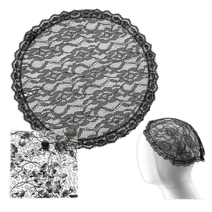 Black Mantilla Cap in Fine Floral Lace Head Covering  display picture 1