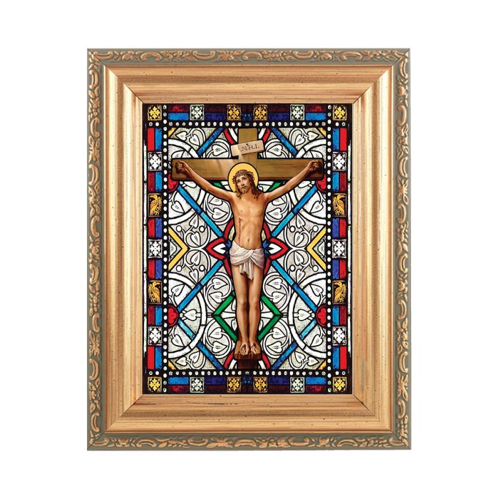 5.5" x 7" Antique Gold Frame with a 4.5" x 5.5" The Crucifixion Stained ...