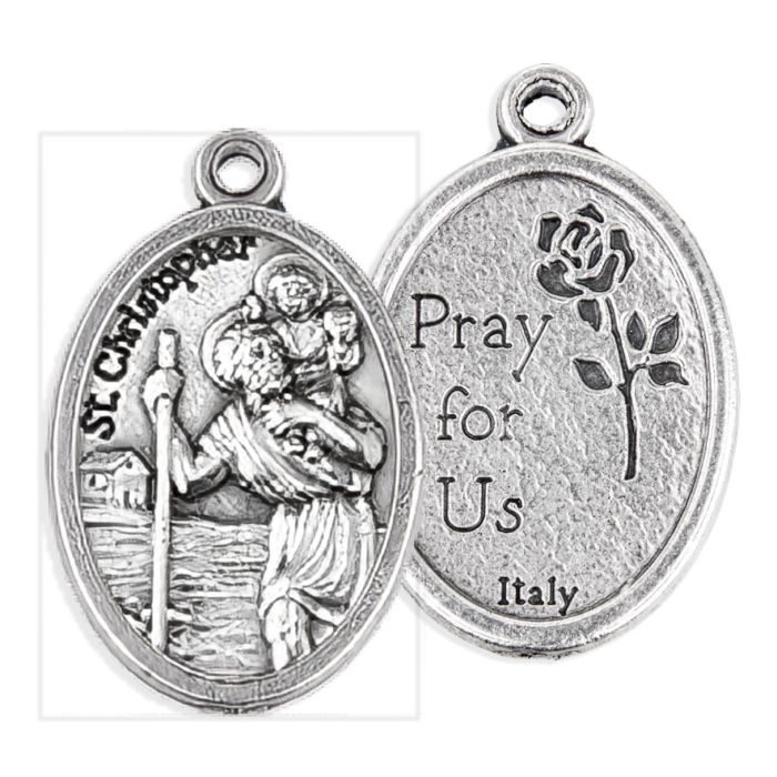 1" Saint Christopher Oval Antiqued Silver Oxidized Medal - William J ...
