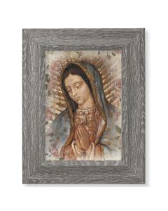 7 1/2" x 9 1/2" Grey Weathered Frame with Our Lady of Guadalupe -Bust Artwork on Wood Plaque