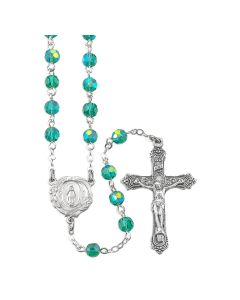 Emerald Aurora Borealis Bead Rosary, Boxed