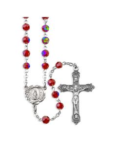 Ruby Aurora Borealis Bead Rosary, Boxed