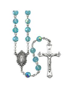 Aqua Aurora Borealis Bead Rosary, Boxed