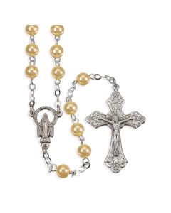 Gold Faux Pearl Bead Rosary
