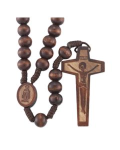 Dark Brown Wood Bead Corded Rosary