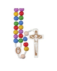 Multicolored Wood Bead Corded Rosary