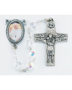 6mm Step Cut Crystal Aurora Borealis Pope Francis Rosary Boxed