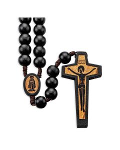 9mm Black Wood Rosary with Wood Center and Crucifix 