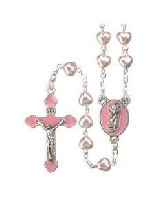 5mm Pink Pearlized Heart Shaped Glass Bead Girls Rosary