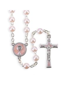 5mm Pink Pearlized Glass Bead First Communion Rosary