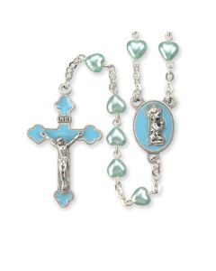 Blue Heart Shaped Rosary with Blue Epoxied Boy Center