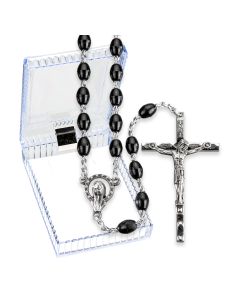 Black Plastic Bead Rosary, Boxed