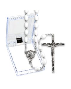 White Plastic Bead Rosary, Boxed