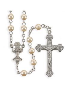 White Pearl Bead Communion Rosary