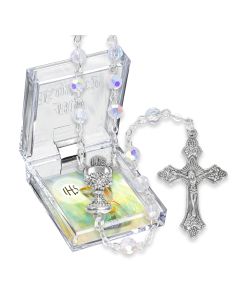 Crystal Aurora Borealis Bead Communion Rosary, Boxed