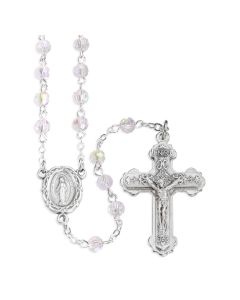 5mm Crystal Aurora Borealis Communion Rosary with Miraculous Medal Centerpiece