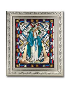 8.25" x 10.25" Silver Ornate Frame with a 6" x 8" Our Lady of Grace Textured Glass Artwork