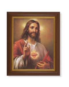 10 1/2" x 12 1/2" Walnut Finish Beveled Frame with 8" x 10" Sacred Heart of Jesus Textured Art