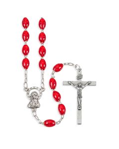 Oval Red Plastic Bead Rosary