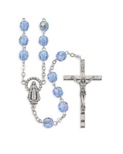 Sapphire Crystal Aurora Borealis Bead Rosary