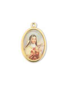 1" Saint Theresa Gold Finish Picture Medal