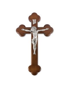 10" Latin Walnut Cross with Genuine Fine Pewter Corpus with Halo