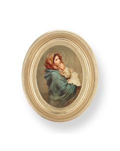 3 1/2" x 4 1/2" Gold Oval Frame with a Madonna of the Street Print-P65