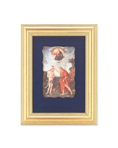 5" x 6.5" Gold Leaf Frame with 2.5" x 3.25" Baptism of Jesus Fresco Print Mounted on Blue Velvet Lining