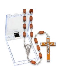 Brown Boxwood Bead Rosary, Boxed