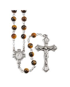 6mm Genuine Tiger Eye Stone Bead Rosary, Boxed