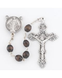 Maroon Wood Bead Rosary with 20 Mysteries of the Rosary Centerpiece