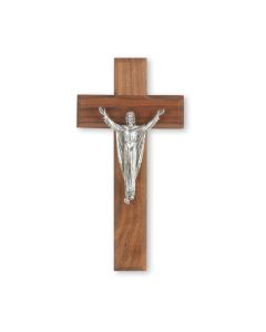 8" Walnut Cross with an Italian Antiqued Silver Finish Cipolletti Risen Christ Corpus