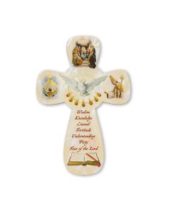 Confirmation Holy Spirit with Bishop Laser Cut Wood Cross and a Prayer Card