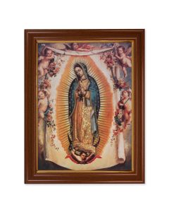 15 1/2" x 19 1/2" Walnut Finish Frame with Gold Accent and a 12" x 16" Our Lady of Guadalupe with Angels Textured Art