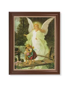 13 1/2" x 16 9/16" Walnut Finished Frame with 11" x 14" Guardian Angel Textured Art