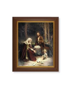 10 1/2" x 12 1/2" Walnut Finish Beveled Frame with 8" x 10" Holy Family Textured Art
