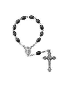 One Decade Black Bead Rosary