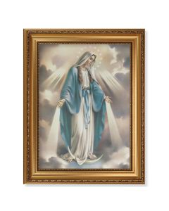15 1/2" x 19 1/2" Antique Gold Leaf Beveled Frame with Bead Inlay and 12" x 16" Our Lady of Grace Canvas Artwork