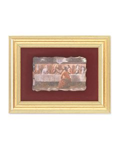 5" x 6.5" Gold Leaf Frame with 2.5" x 3.25" Ghirlandaio: Last Supper Fresco Print Mounted on Red Velvet Lining