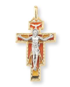 1 3/4" Gold Finished Risen Christ Crucifix with Gold and Red Epoxy