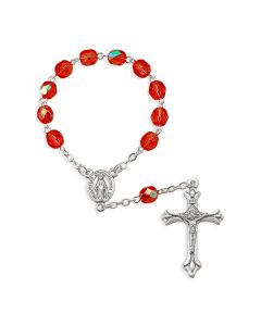 5mm One Decade Ruby Aurora Borealis Glass Bead Rosary