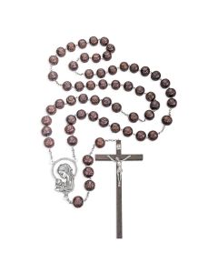 Brown Carved Wood Bead Wall Rosary