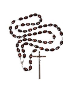 Brown Oval Wood Bead Wall Rosary