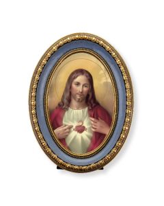 5 1/2" x 7 1/2" Oval Gold-Leaf Frame with a Sacred Heart of Jesus Print-P65