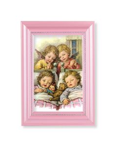5 1/2" x 7" Pink Frame with Guardian Angels with Twins Print