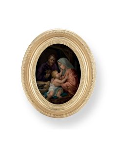 3 1/2" x 4 1/2" Gold Oval Frame with a Simeone: Holy Family Print-P65