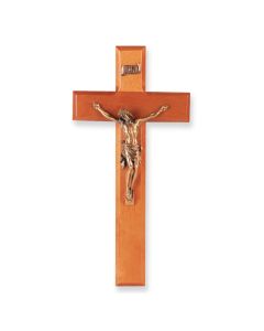 10" Cherry Wood Cross with a Museum Gold Plated Corpus