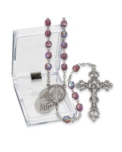 7mm Amethyst Mystery Center Rosary in a Plastic Hinged Box 