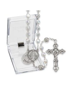 7mm Crystal Mystery Center Rosary In A Plastic Hinged Box 