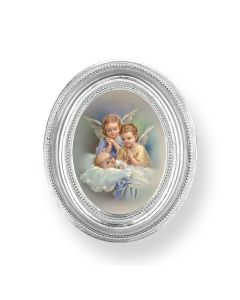 3 1/2" x 4 1/2" Silver Oval Frame with a Guardian Angels Print-P65